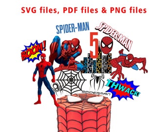 Centres de table pour gâteau d'anniversaire SPIDERMAN SVG, accessoires photo Spiderman Spider-man, téléchargement numérique instantané imprimable, fichiers Svg Pdf Png