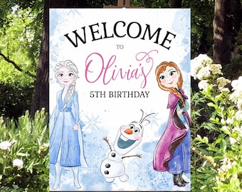 FROZEN Birthday Welcome Sign, Frozen Elsa and Anna welcome Poster, Custom printable digital download