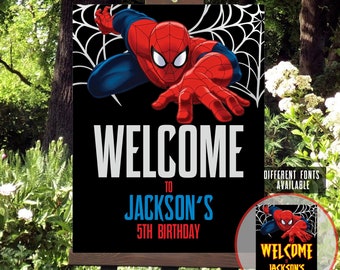 SPIDERMAN WELCOME SIGN, Spiderman Birthday Party Boy Welcome poster Printable, Spider-Man Superhero Custom Sign