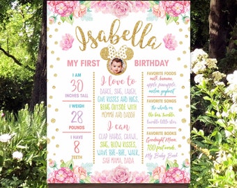 Póster de cumpleaños de Minnie Mouse / Pizarra con foto personalizada (imprimible digitalmente)