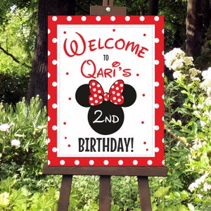 Letrero de bienvenida personalizado de MINNIE MOUSE para fiesta de cumpleaños, pósteres de bienvenida para 1.er y 2.º cumpleaños, letrero de pared para fiesta, decoración Oh Twodles, imprimible digitalmente