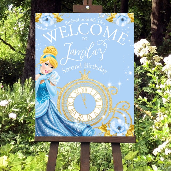 Cinderella Birthday Welcome Sign Princess welcome Party Poster Custom printable digital download