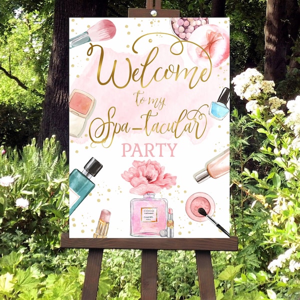 SPA Birthday Welcome Sign, Makeup welcome Sign Spa-tacular, Pamper Party Poster, Glam Party Sign Squad Instant download ready for print