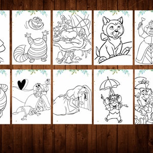 ALICE IN WONDERLAND Birthday Games Sheets Coloring Sheets, Printable digital instant download Coloring Pages