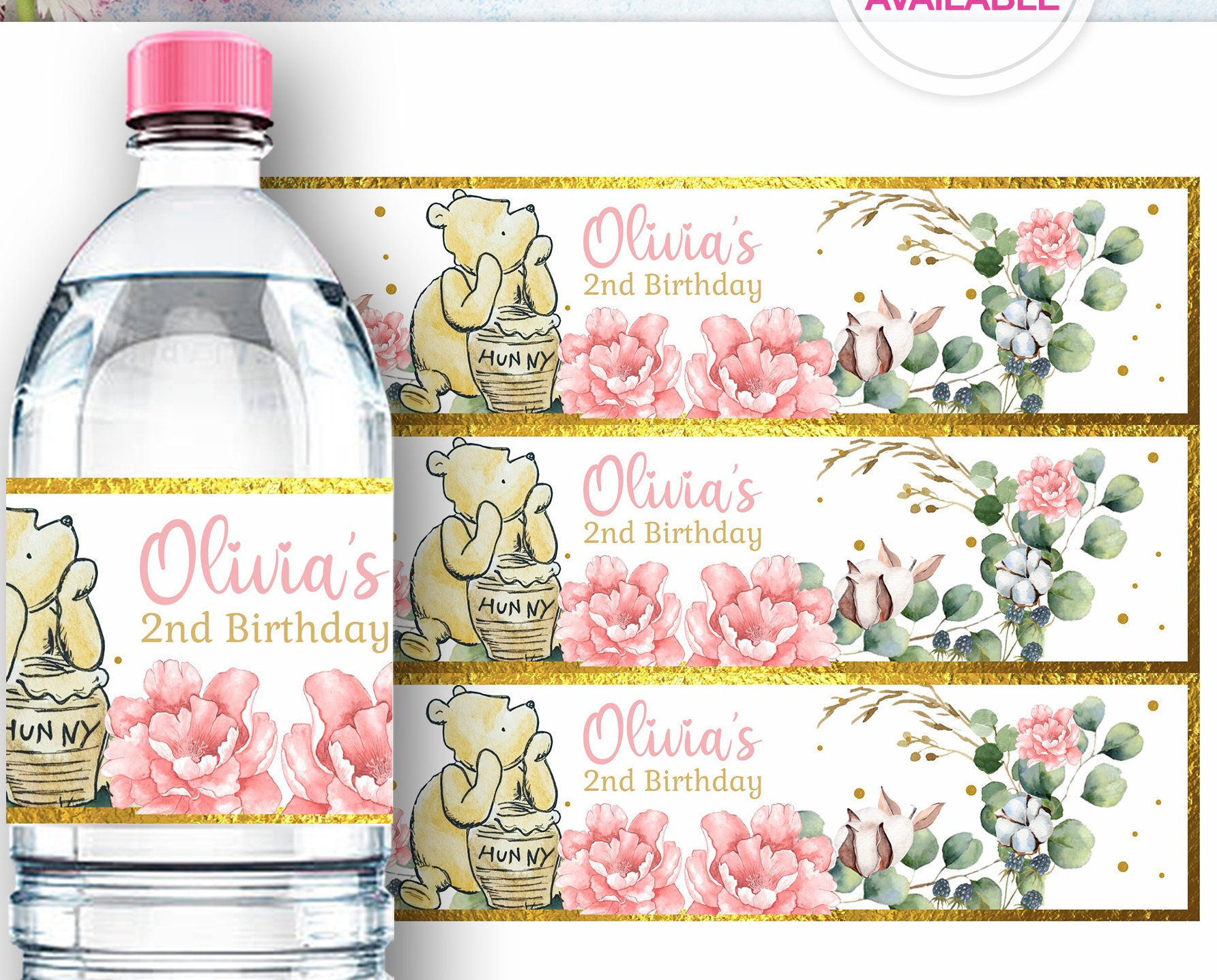 Etiquetas para botellas de agua de Winnie the Pooh / Envoltorios para  botellas de baby shower / Recuerdos para fiesta de primer cumpleaños /  Decoraciones de Winnie the Pooh imprimibles personalizadas - Etsy México, image size:1784x1436