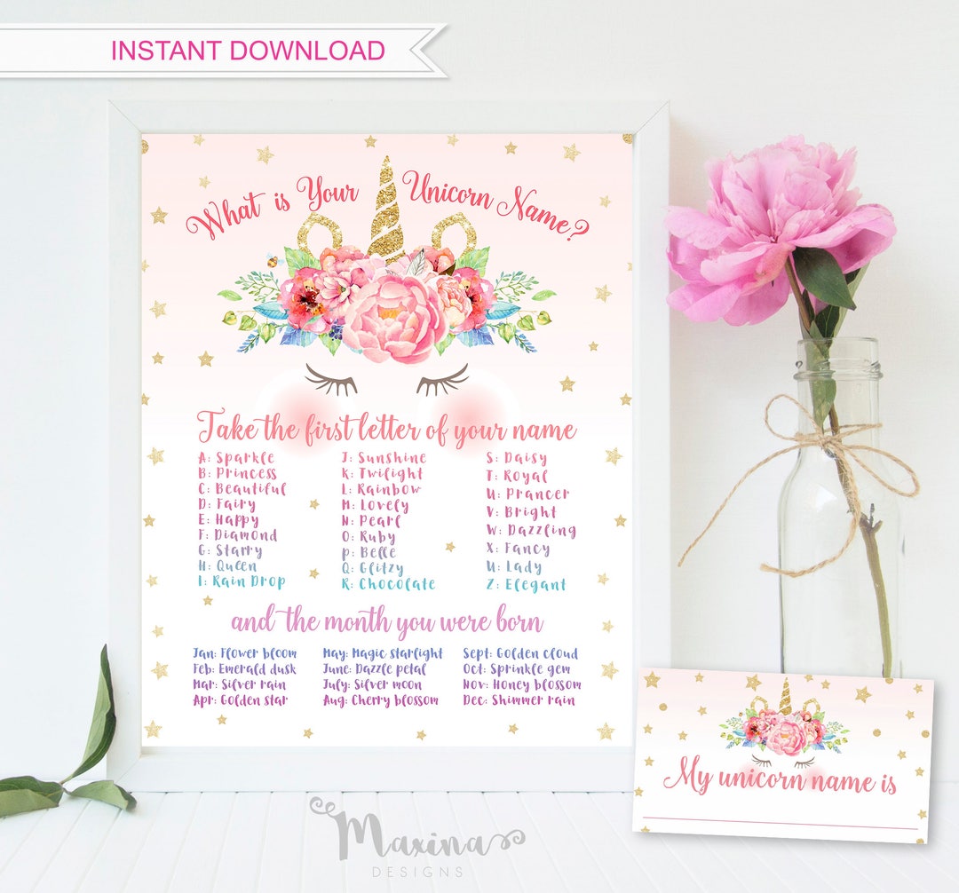 Unicorn Name Game Poster, Birthday Party (digital Download) - Etsy