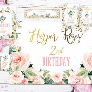 Tea for Two Birthday Bundle | 2nd Birthday Tea Party Invitation + Free Thank You, Welcome Sign, Backdrop, Favor Tags & Bottle Labels