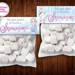 オラフ アナと雪の女王 雪だるまを作りたいですか 誕生日パーティーのお菓子バッグラベル エルサのお土産 アナと雪の女王のプラスチックバッグトッパー 印刷可能なデジタル