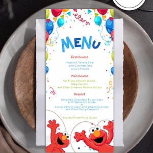 ELMO MENU Geburtstagsparty Sesamstraße Dekoration, Custom Digital Printable