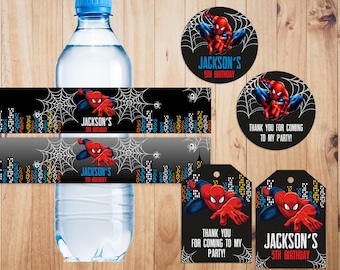 Spiderman Birthday Party Favors | Bottle Label and Circle Sticker Bundle (Printable)