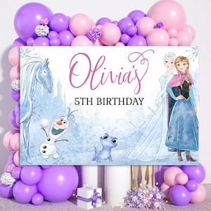 FROZEN BACKDROP Geburtstag Wandtattoo, Elsa und Anna Hintergrund Wand Vinyl, Frozen Birthday Party Dekoration, individuell druckbare Kulisse Bild 3