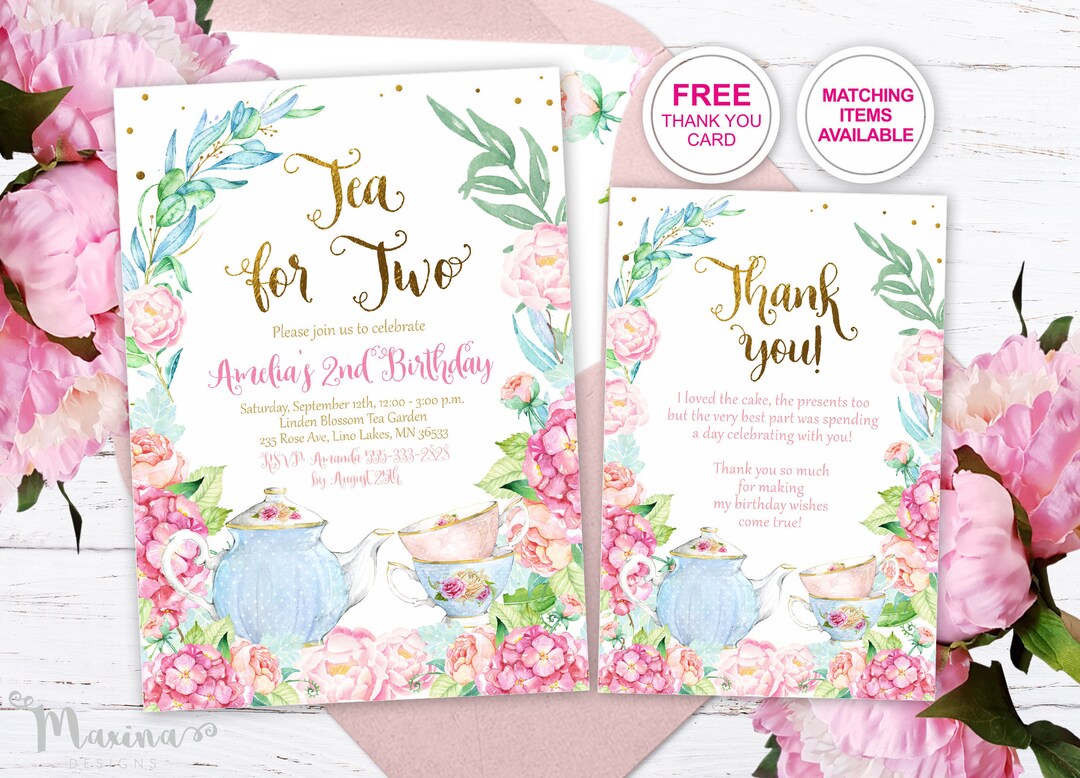 TEA for TWO Invitation Tea 2nd Birthday Invite Partea Invitation