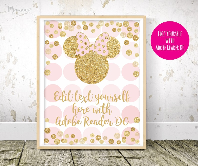 MINNIE MOUSE EDITABLE Party Sign Pdf Template Minnie Birthday - Etsy