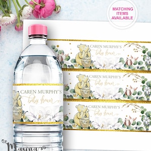 Etiqueta para botella de WINNIE THE POOH, envoltorio de etiquetas para botella de baby shower, decoración para fiesta de baby shower de Winnie Pooh, etiqueta para botella de agua