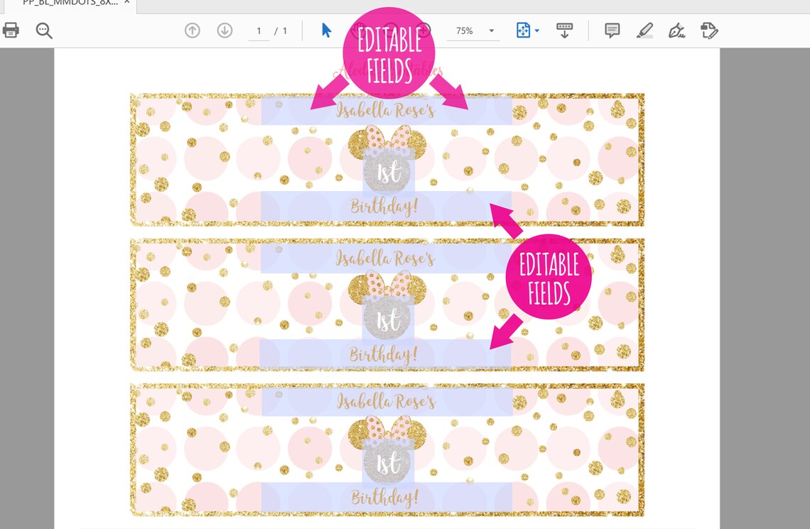 Image 1 for Minnie Mouse Water Bottle Labels Template