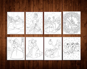 Assepoester kleurplaten, Disney prinses verjaardagsfeestje activiteit (digitale download)