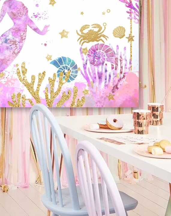 MERMAID Birthday Wall Backdrop Mermaid Birthday Party Banner Mermaid Wall Decal Vinyl Decoration Little Mermaid Etsy