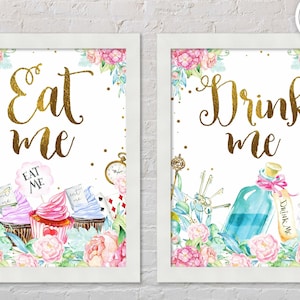 ALICE IN WONDERLAND Party Sign, Alice in Onederland Sign, Birthday Alice in Wonderland Eat me sign Drink me, Alice party decoration