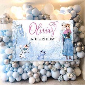 FROZEN BACKDROP Birthday Wall Decal, Elsa and Anna backdrop Wall Vinyl, Frozen Birthday Party Decoration, custom printable backdrop image 5