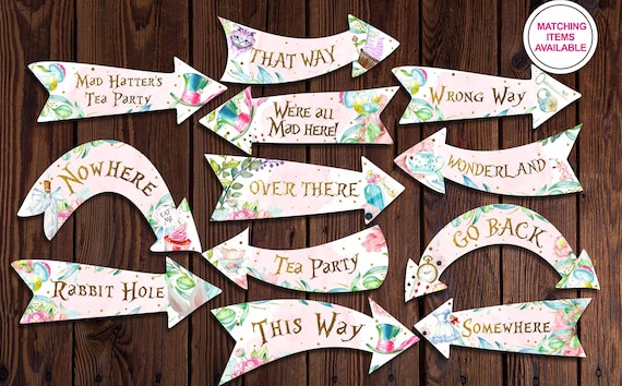 ALICE IN WONDERLAND Party Signs, Alice in Wonderland Arrows, Alice