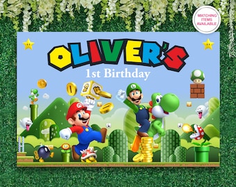 Super Mario Backdrop | Custom Birthday Photo Prop (Digital File)