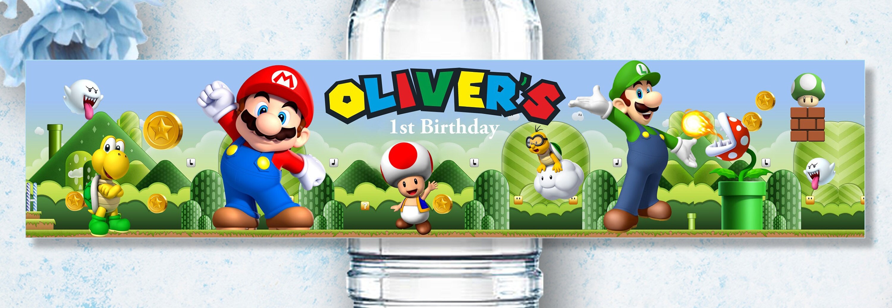 Super Mario Water Bottle Labels | Kids Birthday Party Wrappers