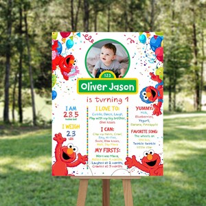 ELMO MILESTONE SIGN Poster 1st Birthday Sesame Street Chalkboard Party ...