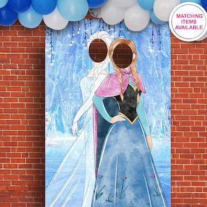 Fondo de FROZEN con cara en el agujero, tablero de apoyo para fotos, fiesta de cumpleaños, Elsa y Anna, póster de Frozen para imprimir en la pared