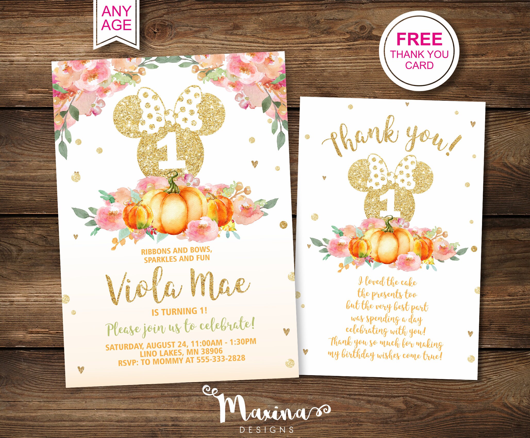 1st Birthday Invitations Minnie Mouse Bday Printable - Etsy