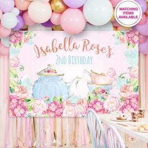 Tea for Two Backdrop | 2nd Birthday Party Wall Decor | Girl Tea Party Photo Booth Background | Printable Baby Shower Decoration
