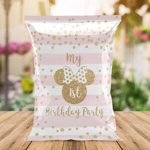 Minnie Mouse editable Potato Chip Bag wrapper template, Two-dles Minnie Mouse Twodles, Printable digital instant download