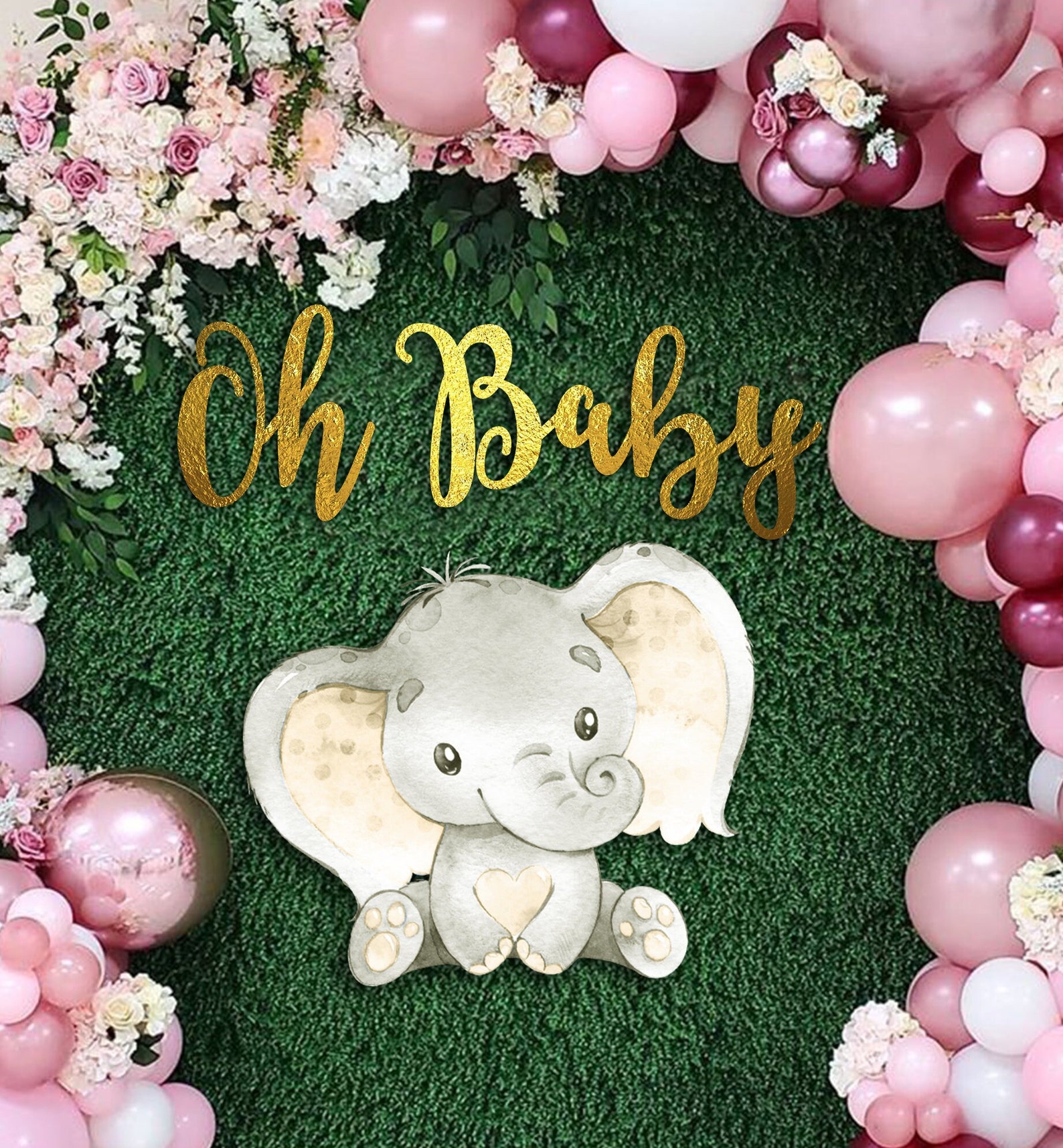 OH BABY Wall Sign Elephant Baby Shower Oh Baby Wall Backdrop Etsy