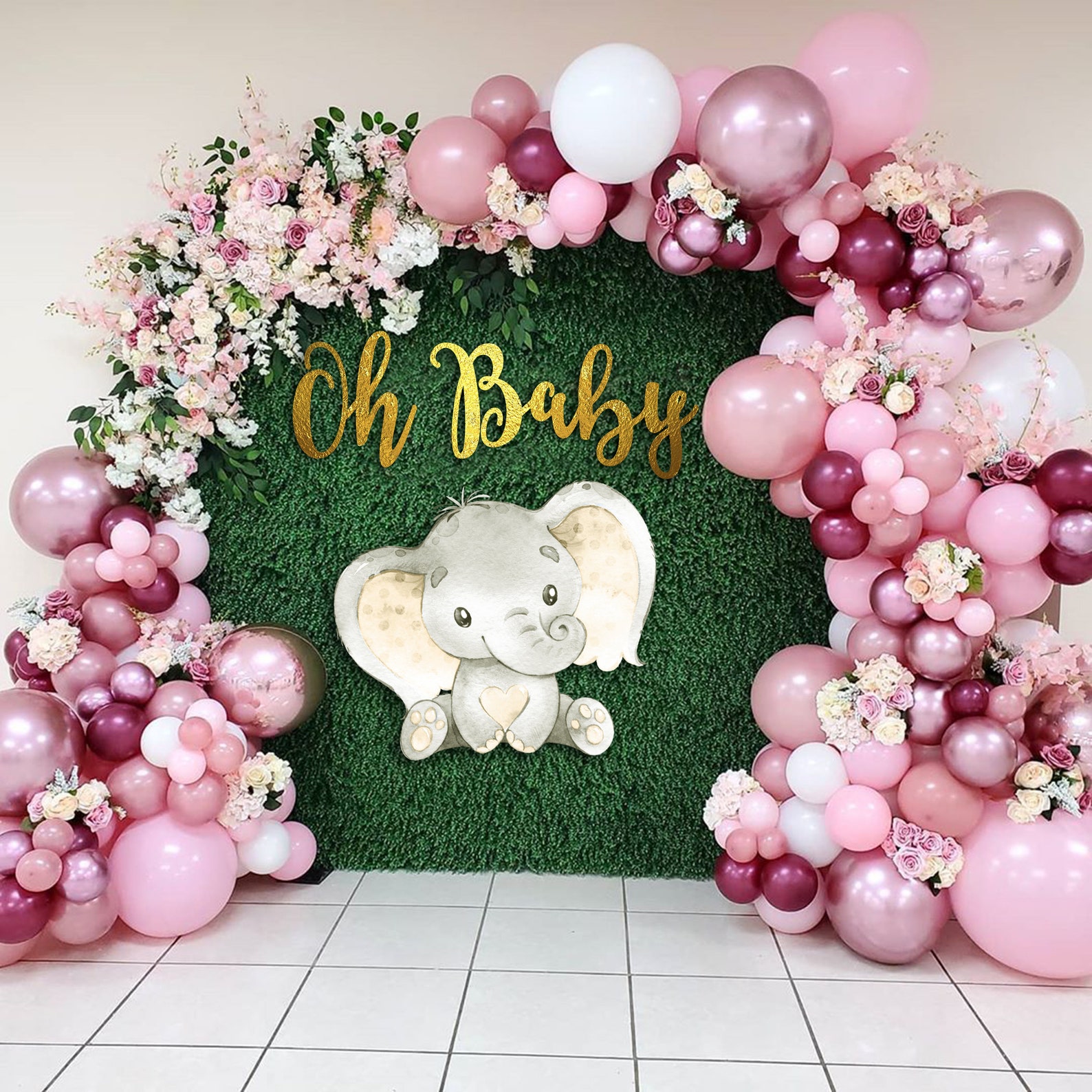 OH BABY Wall Sign Elephant Baby Shower Oh Baby Wall Backdrop Etsy