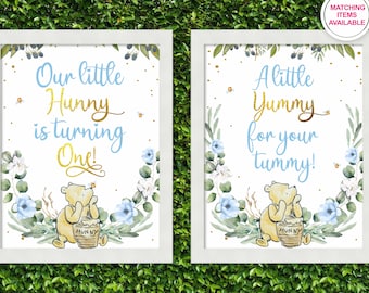 WINNIE THE POOH Birthday Wall Signs, Winnie Pooh Posters, Boys 1st Birthday Party Wall Sign, Little Yummy, Hunny