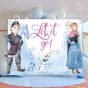 FROZEN BACKDROP Big Birthday Wall Decor Let it go Elsa and Anna backdrop Wall Vinyl, Frozen digital download