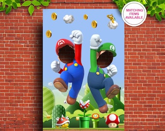Super Mario Face-in Photo Prop | Kids Birthday Party (Digital File)