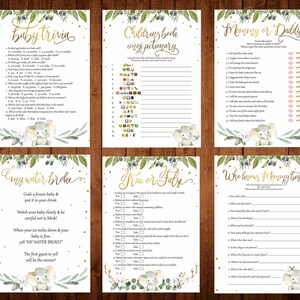 BABY SHOWER Printable Games Bundle ELEPHANT, Virtual Baby Shower Games Package, Quarantine Baby Shower, Digital Download