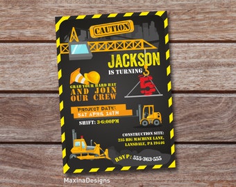 Construction Birthday Boy Invitations, Construction Bday, Construction Party Invite, Truck Invitation, dump truck invitation, chalkboard