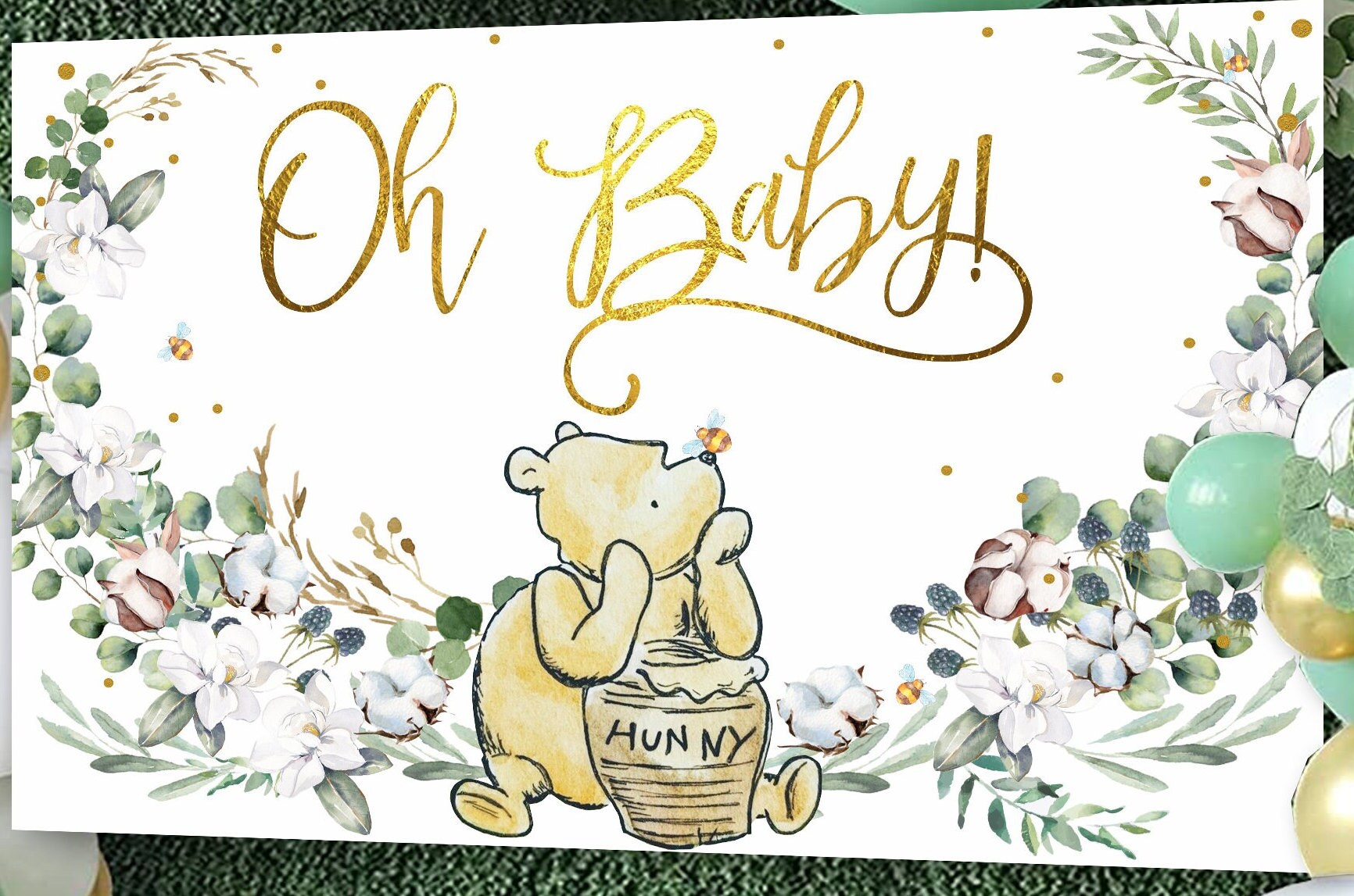 WINNIE THE POOH Backdrop Oh Baby Shower Wall Party Backdrop Etsy
