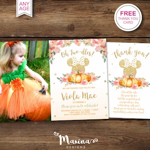 OH TWO-DLES Minnie Mouse Birthday Invitation Picture, Minnie Mouse pumpkin 2nd Birthday invite, Oh twodles second birthday invite
