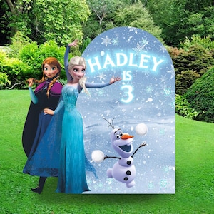 FROZEN BACKDROP Birthday Wall Stand Photo Prop Arch Decoration, Frozen Elsa and Anna backdrop Wall Vinyl Decal, custom printable backdrop