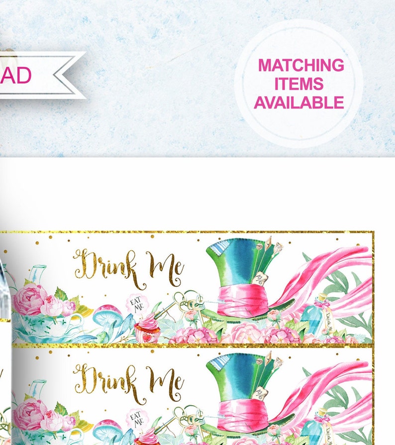 ALICE IN WONDERLAND Bottle Label Printable Drink Me Birthday Etsy