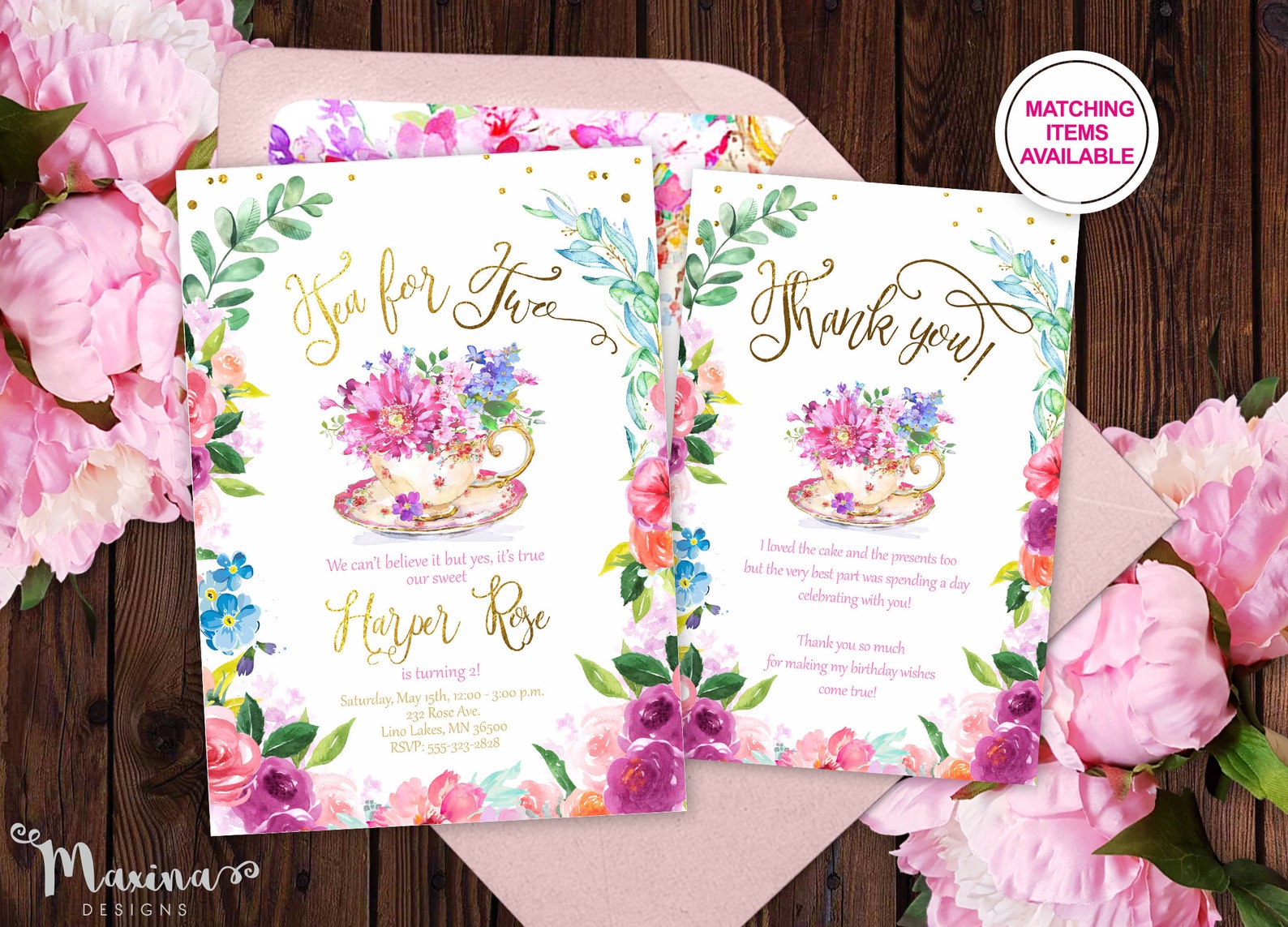 TEA for TWO Invitation Partea Invitation Tea 2nd Birthday Etsy