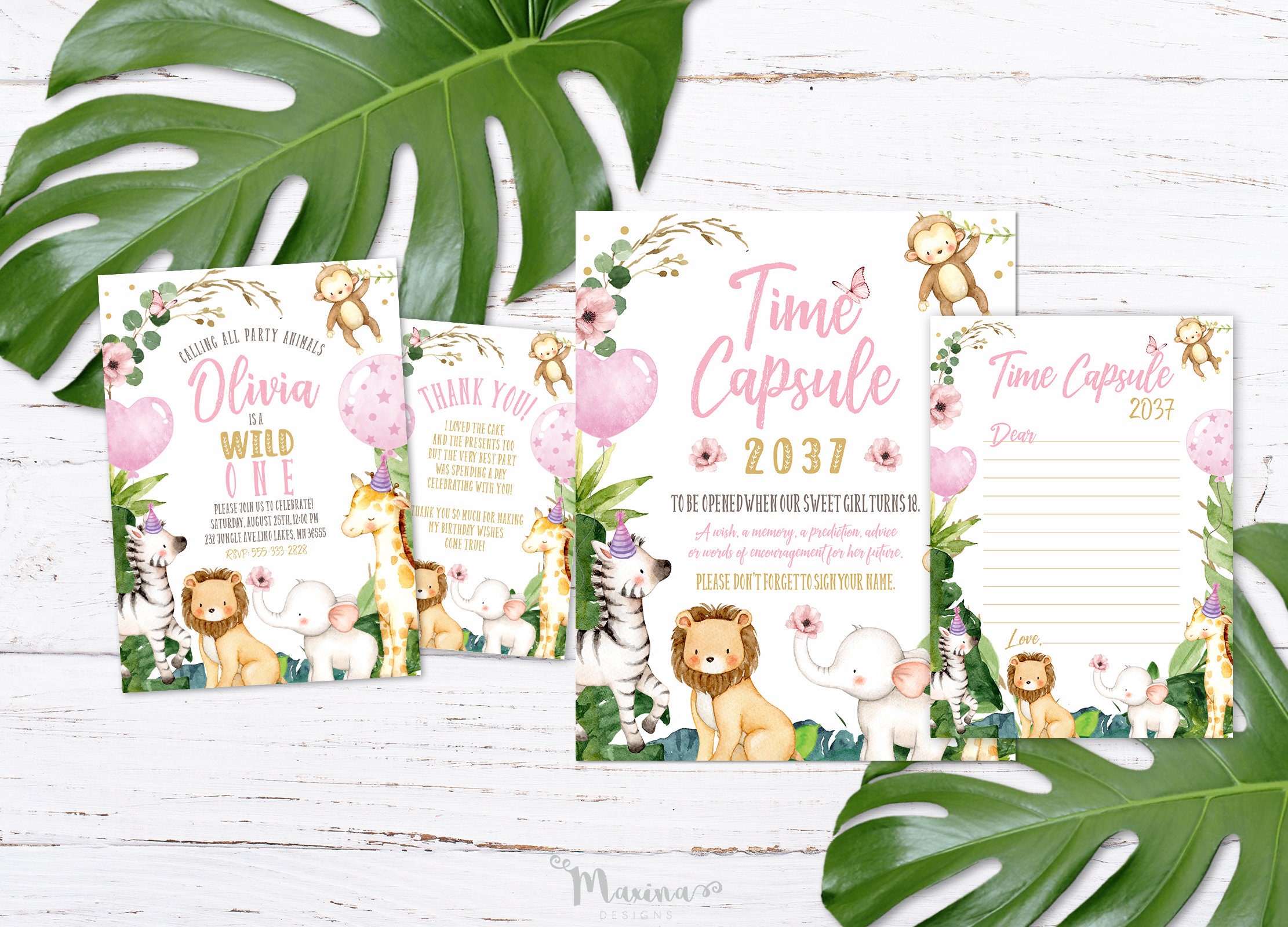 SAFARI TIERE 1. Geburtstag Einladung Mädchen Dschungel Etsy