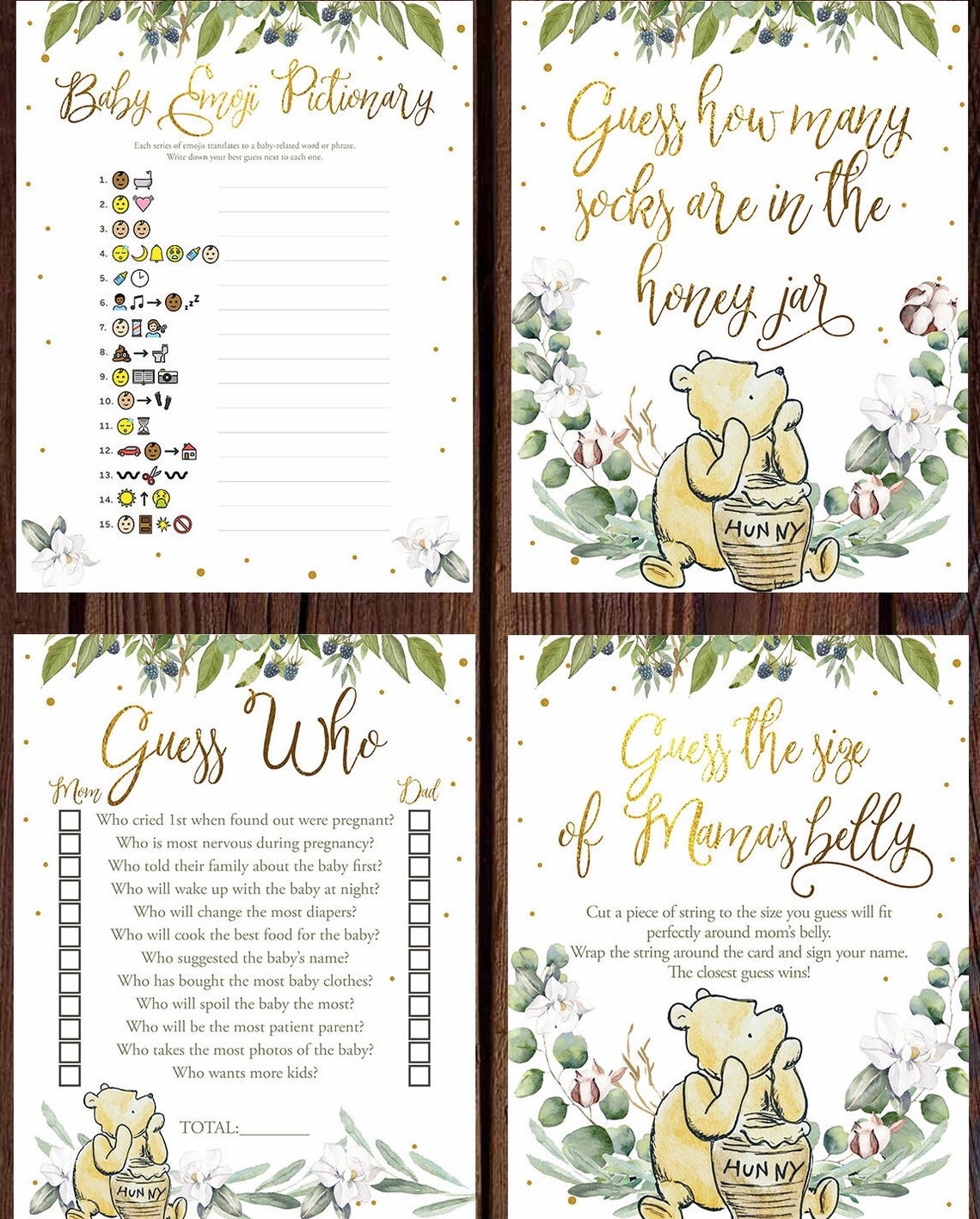BABY SHOWER Games Winnie the Pooh Printable Bundle Virtual Etsy