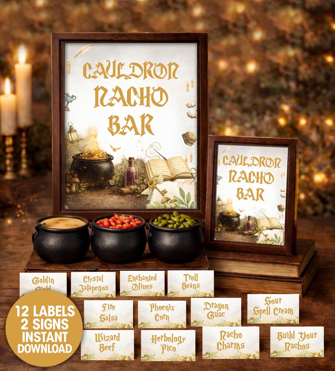 Cauldron Nacho Bar Signs + Topping Labels | Wizard Party | Instant ...