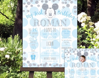 Mickey Mouse 1st Birthday Milestone Poster | Custom Chalkboard Sign (Digital Download)