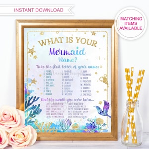 Mermaid game, Mermaid name game, Mermaid party games, Birthday Mermaid, party sign, Mermaid Invitation, Mermaid party tags, MER1