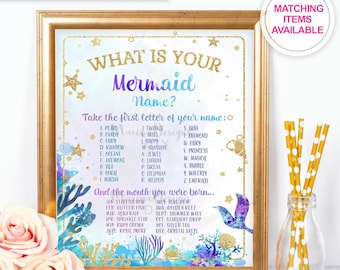 Mermaid game, Mermaid name game, Mermaid party games, Birthday Mermaid, party sign, Mermaid Invitation, Mermaid party tags, MER1