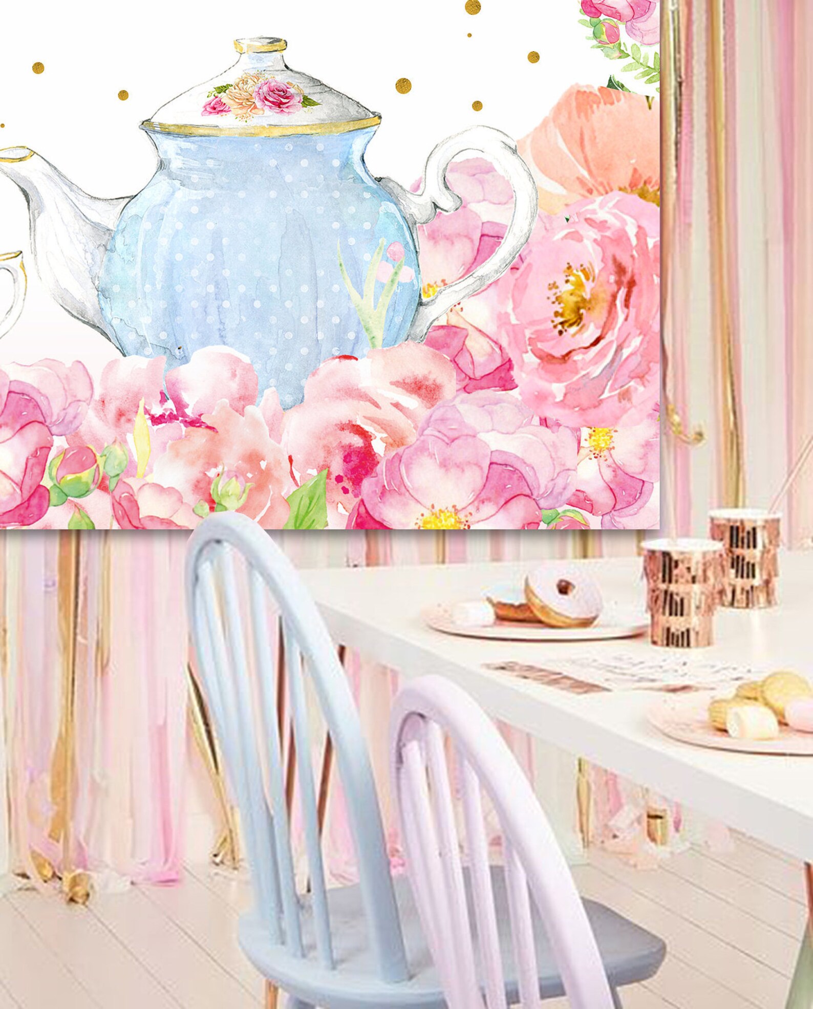 Tea Wall Backdrop Tea Party Wall Decal Vinyl Tea for Two Etsy